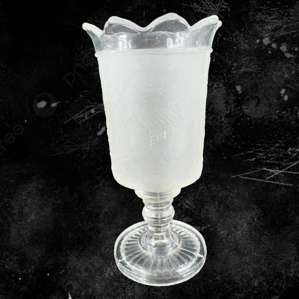 Antique GILLINDER AND SONS PHIL PENN WESTWARD HO GLASS Clear Frosted Compote Vtg